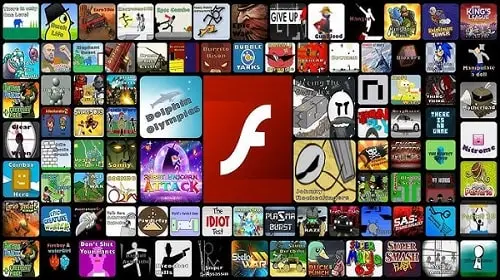 Mosaico de logos de sites de jogos Flash antigos