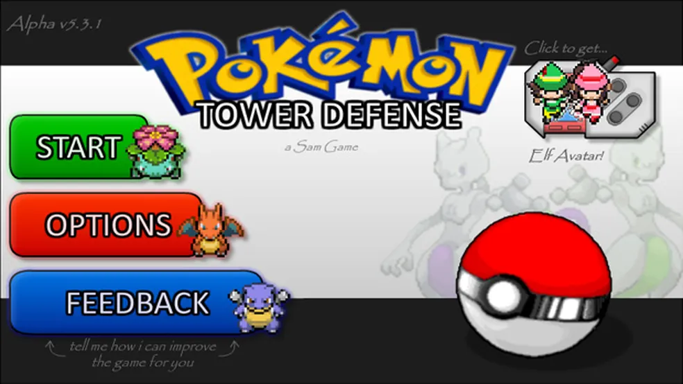 Menu do primeiro Pokémon Tower Defense
